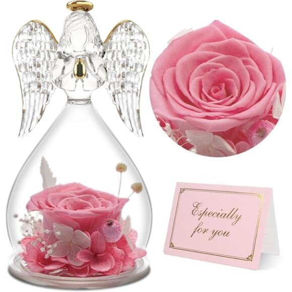 Yamonic Mom Birthday Gifts for Mom, Angel Figurines with Real Rose Gifts - Picture 1 of 7